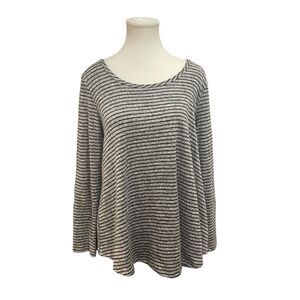 Soft Surroundings Gray Black Stripe Pullover Lagen Look Casual Sweater‎ Medium